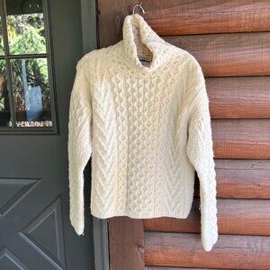Aran Crafts Ireland 100% Wool Natural Chunky Cable-Knit Pullover Sweater, Size M